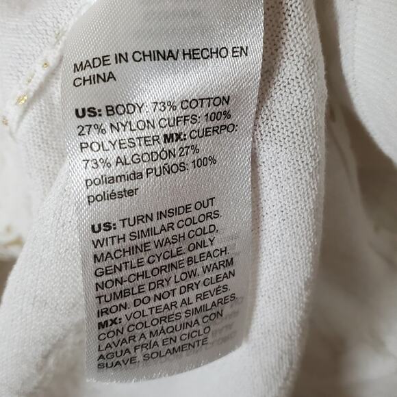 Chico's Cotton blend gold metallic floral design with 3/4 cutout sleeves - Picture 9 of 11